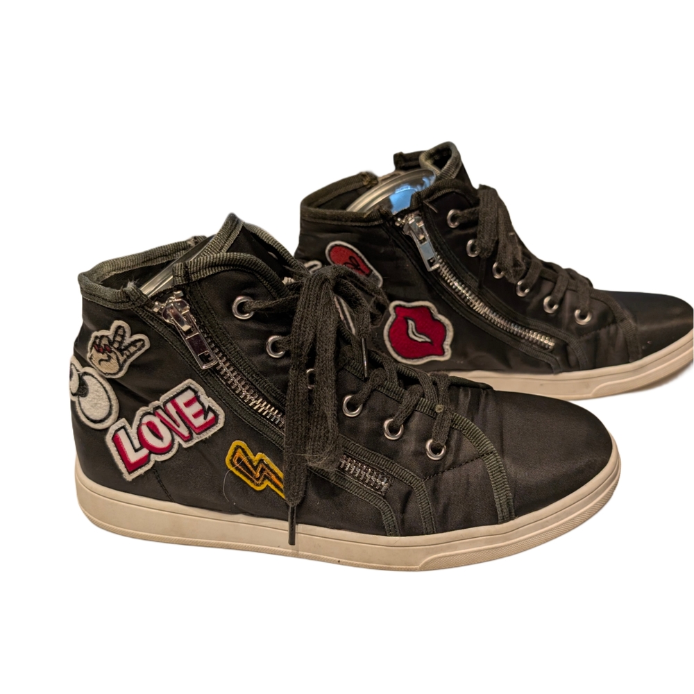 Steve Madden "Cindy" Hi-Top Sneakers 7.5 | Zip Sneakers w/Patches Army Green